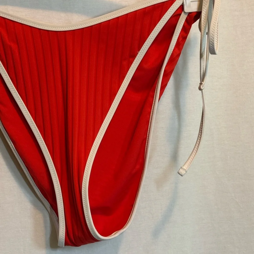 AA-512 Aerie NWT PLUS SIZE XXL Cheekiest Side Tie Ribbed Red & White Bottoms‎